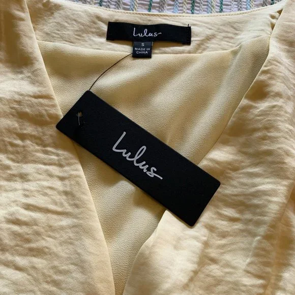 NWT Lulus Bring the Style Light Yellow Puff Sleeve Peplum Crop Top - Picture 5 of 11